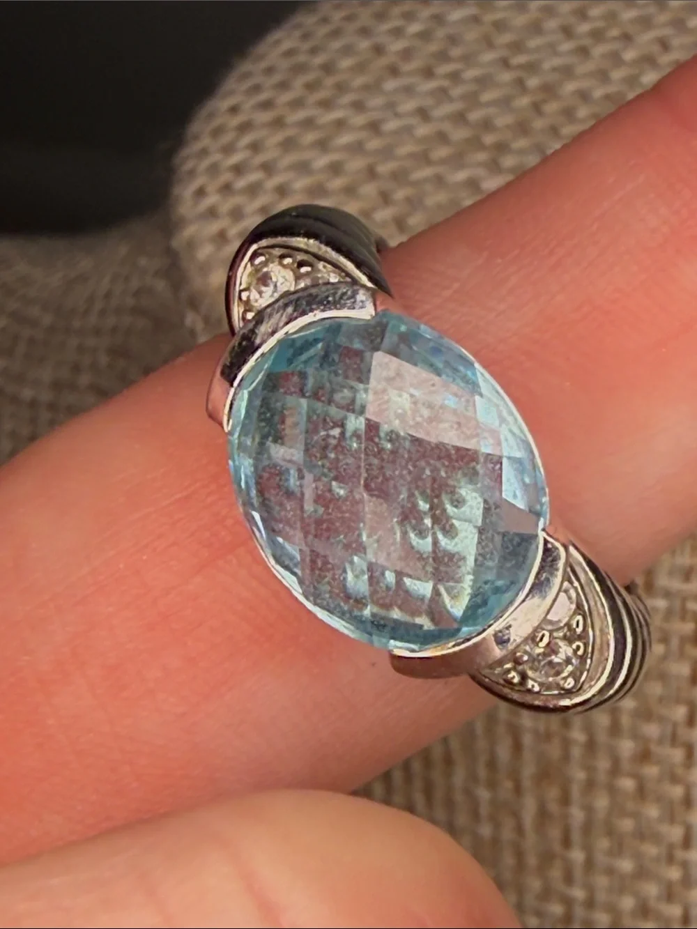 Judith Ripka Blue Topaz Oval Ring in Sterling sz 7